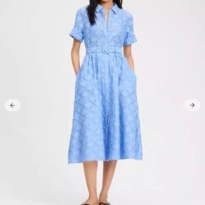 Kate Spade Belted Button Front Blue Lace Midi Dress - Large - NWT